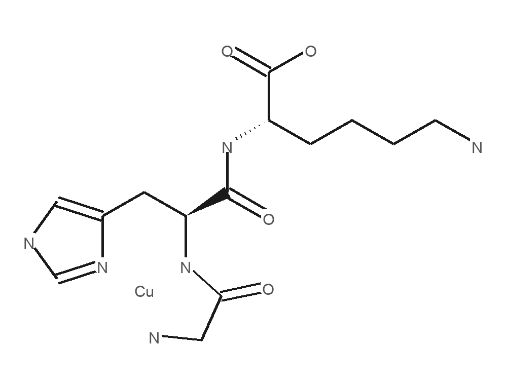 Molecular structure of GHK-Cu rendered from PubChem CID 139035031.