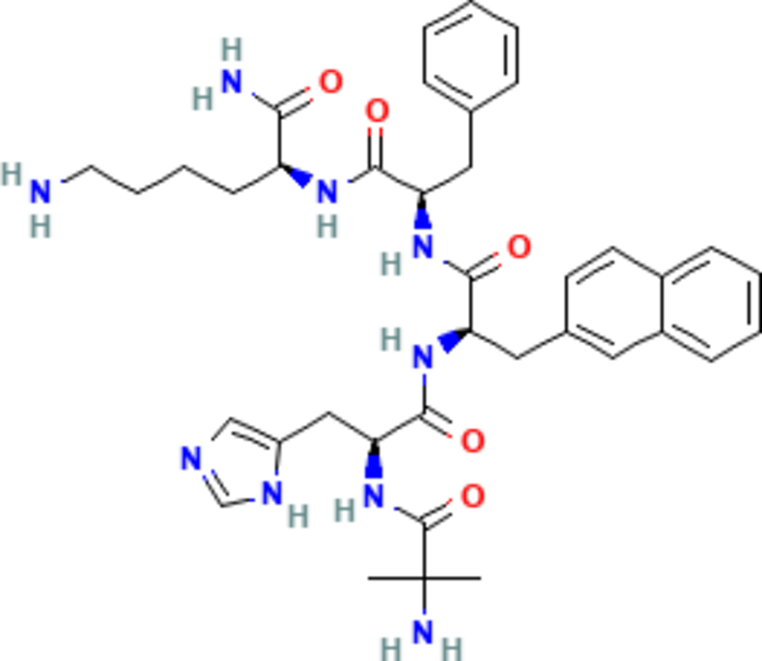 Molecular structure of ipamorelin rendered from PubChem CID 9831659.