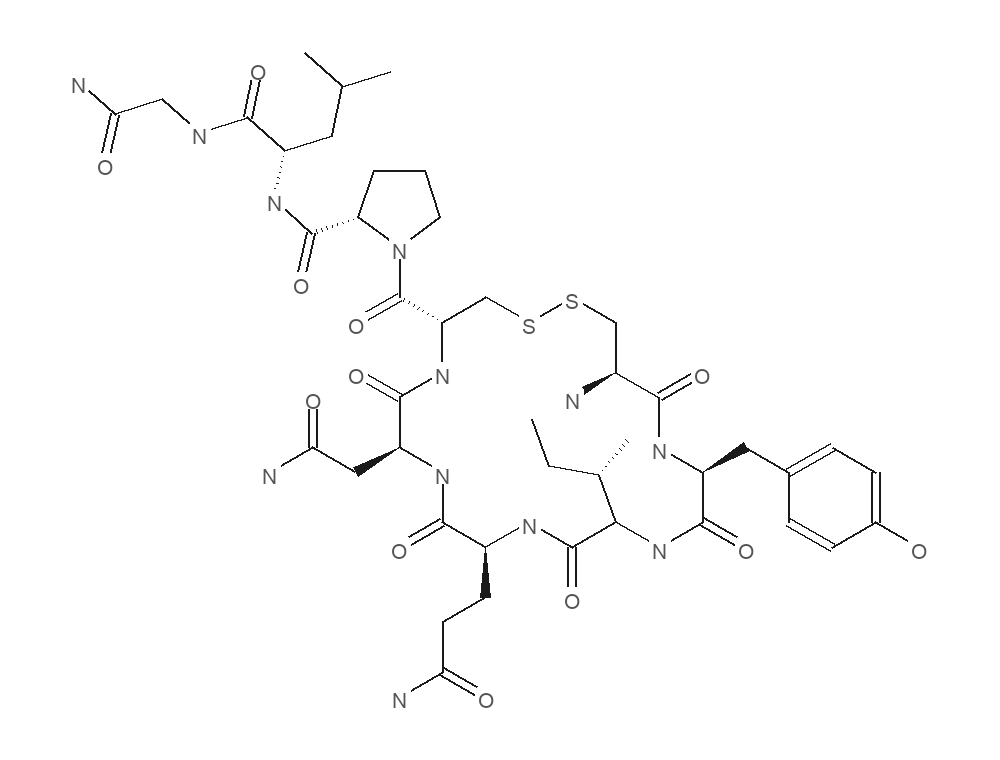 Molecular structure of oxytocin rendered from PubChem CID 439302.