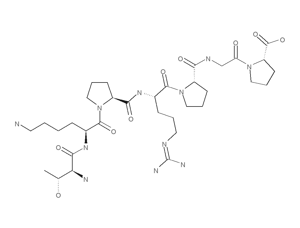 Molecular structure of selank rendered from PubChem CID 11765600.
