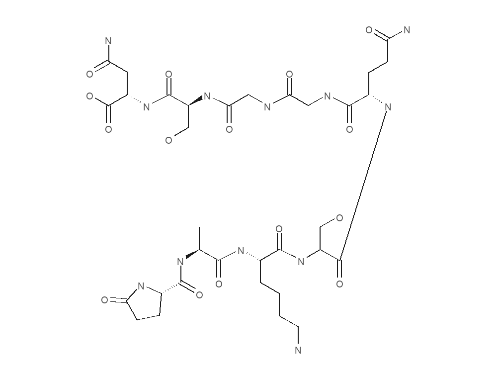 Molecular structure of thymulin rendered from PubChem CID 71300623.