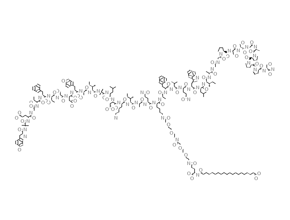Molecular structure of tirzepatide rendered from PubChem CID 166567236.